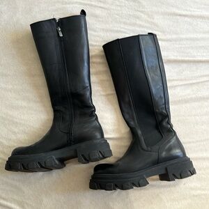 Steve Madden WAYDE BLACK LEATHER knee high platform boots